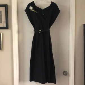 Black cap sleeve, sweetheart neck wiggle dress